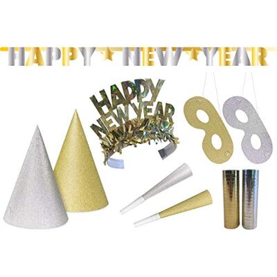 Folat Zestaw imprezowy Happy New Year Glitter 27 sztuk Folat Zestaw imprezowy Happy New Year Glitter 27 sztuk