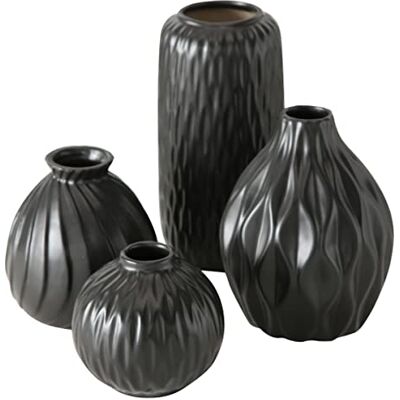 Boltze Wazon Zalina 4-częściowy (czarny, wazon na kwiaty, ceramiczny wazon na kwiaty/suszone kwiaty/trawa pampasowa, wysokość 9-15 cm, zestaw wazonów) 1019192 Boltze Wazon Zalina 4-częściowy (czarny, wazon na kwiaty, ceramiczny wazon na kwiaty/suszone kwiaty/trawa pampasowa, wysokość 9-15 cm, zestaw wazonów) 1019192