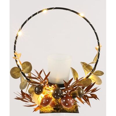 Flair Flower Świecznik na podgrzewacze ze szkła z oświetleniem LED, jesienna dekoracja z grzybami, wiewiórkami, liśćmi jesiennymi, 16 cm, dekoracja stołu Flair Flower Świecznik na podgrzewacze ze szkła z oświetleniem LED, jesienna dekoracja z grzybami, wiewiórkami, liśćmi jesiennymi, 16 cm, dekoracja stołu