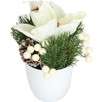 Flair Flower Amaryllis sztuczne kwiaty 20 cm w doniczce – dekoracja bożonarodzeniowa z gałązkami jodły, jagodami i szyszkami – dekoracyjny kwiat bożonarodzeniowy, dekoracja stołu, kolor biały, na stół i parapet Flair Flower Amaryllis sztuczne kwiaty 20 cm w doniczce – dekoracja bożonarodzeniowa z gałązkami jodły, jagodami i szyszkami – dekoracyjny kwiat bożonarodzeniowy, dekoracja stołu, kolor biały, na stół i parapet