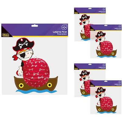 Idena 90435 Piracki lampion, 5 sztuk po ok. 34 x 40 cm, czerwone papierowe lampiony z motywem 3D, lampiony dla dzieci na Dzień Świętego Marcina i Festiwal Świateł Idena 90435 Piracki lampion, 5 sztuk po ok. 34 x 40 cm, czerwone papierowe lampiony z motywem 3D, lampiony dla dzieci na Dzień Świętego Marcina i Festiwal Świateł
