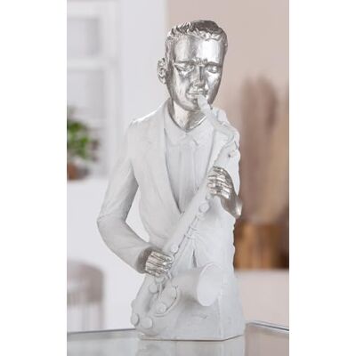 GILDE Figurka musician, żywica syntetyczna, biała, matowa, metaliczny wygląd, saksofon, muzyk, wys.: 31,5 cm, szer.: 19,5 cm, głęb.: 11,5 cm dekoracja, prezent, sztuka, rzeźba GILDE Figurka musician, żywica syntetyczna, biała, matowa, metaliczny wygląd, saksofon, muzyk, wys.: 31,5 cm, szer.: 19,5 cm, głęb.: 11,5 cm dekoracja, prezent, sztuka, rzeźba