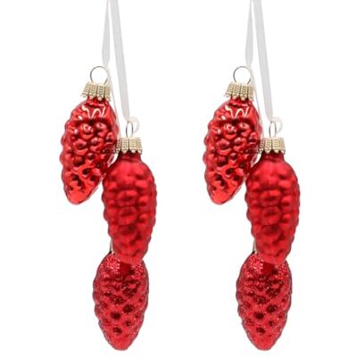 KGL10925-rot-neu Elegancka dekoracja choinkowa Lauschaer szkło raka Lauscha dekoracje choinkowe szklane stożki zestaw 2 szt. z 3 szyszkami sosnowych w kolorze czerwonym ze wstążką tekstylną 6 cm, błyszczące KGL10925-rot-neu Elegancka dekoracja choinkowa Lauschaer szkło raka Lauscha dekoracje choinkowe szklane stożki zestaw 2 szt. z 3 szyszkami sosnowych w kolorze czerwonym ze wstążką tekstylną 6 cm, błyszczące