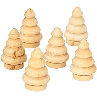 Sunnysue 103-08 figurka 3D choinka, zestaw 6 sztuk, drewniana figurka tokarska, naturalna Sunnysue 103-08 figurka 3D choinka, zestaw 6 sztuk, drewniana figurka tokarska, naturalna