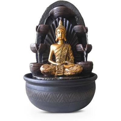 Zen Light Wewnętrzna fontanna, woda, ściana, kaskada, statuetka Buddy, zdejmowana, kolorowa lampa LED, fontanna szczęścia, z zamkniętym obwodem, wys. 40 cm, czakra Zen'light Zen Light Wewnętrzna fontanna, woda, ściana, kaskada, statuetka Buddy, zdejmowana, kolorowa lampa LED, fontanna szczęścia, z zamkniętym obwodem, wys. 40 cm, czakra Zen'light