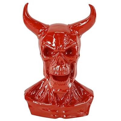 Chaks – popiersie diabła, figurka z żywicy syntetycznej w błyszczącym czerwonym kolorze, 39,5 x 28 x 21 cm, dekoracja piekielna na Halloween Chaks – popiersie diabła, figurka z żywicy syntetycznej w błyszczącym czerwonym kolorze, 39,5 x 28 x 21 cm, dekoracja piekielna na Halloween