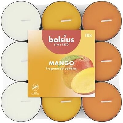 bolsius – 18 zapachowych podgrzewaczy – Mango – Czas palenia: 3,5 godziny – Średnica 38 mm – Naturalne ekstrakty – Zawiera wosk wegański – Bez oleju palmowego bolsius – 18 zapachowych podgrzewaczy – Mango – Czas palenia: 3,5 godziny – Średnica 38 mm – Naturalne ekstrakty – Zawiera wosk wegański – Bez oleju palmowego