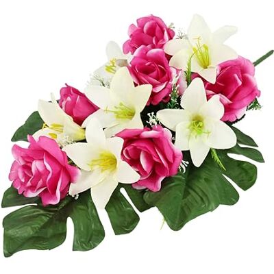 Flair Flower Ozdoba nagrobna ze sztucznymi różami i liliami, dekoracja nagrobna Flair Flower Ozdoba nagrobna ze sztucznymi różami i liliami, dekoracja nagrobna