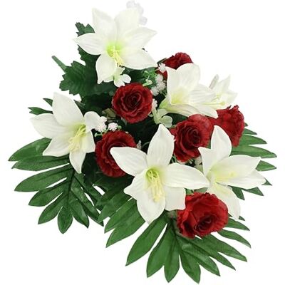 Flair Flower Bukiet ze sztucznymi liliami i różami, bukiet kwiatów, dekoracja stołu, dekoracja nagrobna, ozdoba na grób, cmentarz, dekoracja żałobna Flair Flower Bukiet ze sztucznymi liliami i różami, bukiet kwiatów, dekoracja stołu, dekoracja nagrobna, ozdoba na grób, cmentarz, dekoracja żałobna