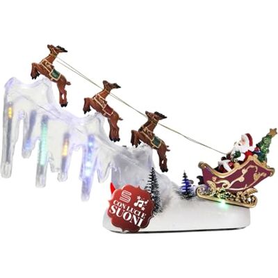 Avilia Świąteczne sanki z lampkami LED i ruchomą muzyką szer. 29 x gł. 6 x wys. 29 cm do dekoracji bożonarodzeniowych do domu i wioski bożonarodzeniowej, zasilanie bateryjne, obracająca się scena z Avilia Świąteczne sanki z lampkami LED i ruchomą muzyką szer. 29 x gł. 6 x wys. 29 cm do dekoracji bożonarodzeniowych do domu i wioski bożonarodzeniowej, zasilanie bateryjne, obracająca się scena z