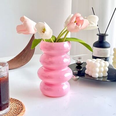 BLOFLO STU BLOFLO Hydroponiczny wazon na kwiaty, 18 cm, różowy szklany wazon, czterowarstwowy, geometryczny, szklany, kwiatowy wazon do dekoracji domu, nowoczesny wazon ze szkła bąbelkowego, do domu, biura, na BLOFLO STU BLOFLO Hydroponiczny wazon na kwiaty, 18 cm, różowy szklany wazon, czterowarstwowy, geometryczny, szklany, kwiatowy wazon do dekoracji domu, nowoczesny wazon ze szkła bąbelkowego, do domu, biura, na