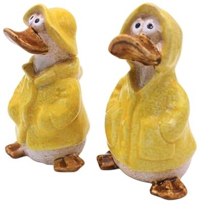 Dekohelden24 XL zestaw 2 figurek dekoracyjnych, dekoracja ogrodowa, kaczka, kaczka, figurka ogrodowa, kaczka, figurka stawu, kaczka w kolorze żółtym, z płaszczem przeciwdeszczowym i czapką jako zestaw 2 szt Dekohelden24 XL zestaw 2 figurek dekoracyjnych, dekoracja ogrodowa, kaczka, kaczka, figurka ogrodowa, kaczka, figurka stawu, kaczka w kolorze żółtym, z płaszczem przeciwdeszczowym i czapką jako zestaw 2 szt