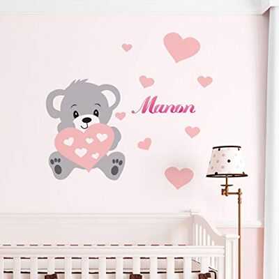 Ambiance Sticker Naklejka z imieniem tatuaż ścienny niedźwiedź dekoracja ścienna do pokoju dziecięcego 2 arkusze 30 x 35 cm i 50 x 30 cm różowa Nuance Ambiance Sticker Naklejka z imieniem tatuaż ścienny niedźwiedź dekoracja ścienna do pokoju dziecięcego 2 arkusze 30 x 35 cm i 50 x 30 cm różowa Nuance