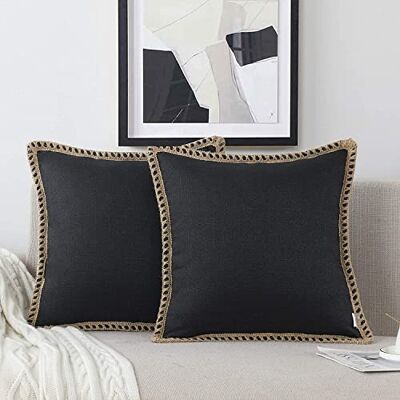 NordECO HOME Zestaw 2 lnianych czarnych poszewek na poduszki 45 x 45 cm, dekoracyjne wiejskie jutowe obszyte krawędzie, 18 x 18 cm, do dekoracji sofy NordECO HOME Zestaw 2 lnianych czarnych poszewek na poduszki 45 x 45 cm, dekoracyjne wiejskie jutowe obszyte krawędzie, 18 x 18 cm, do dekoracji sofy