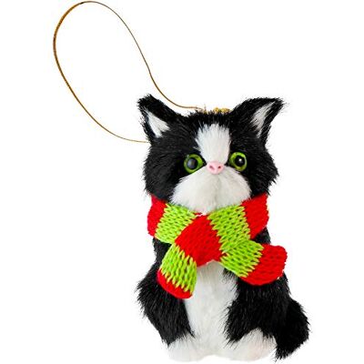 Ornativity Świąteczny mini kot ozdoba futrzany czarny kotek z szalikiem choinka wisząca dekoracja Ornativity Świąteczny mini kot ozdoba futrzany czarny kotek z szalikiem choinka wisząca dekoracja