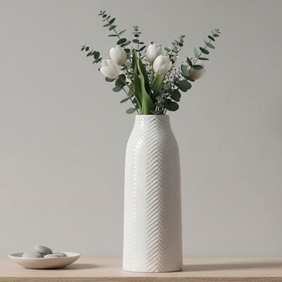 hjn Duży biały wazon ceramiczny – wysoki wazon do dekoracji wnętrz, element centralny, salon, regał na książki, kominek, stół, biała tekstura hjn Duży biały wazon ceramiczny – wysoki wazon do dekoracji wnętrz, element centralny, salon, regał na książki, kominek, stół, biała tekstura