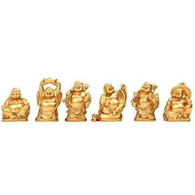 Brass Statu Feng Shui 5 cm złota żywica śmiejący się posąg Buddy figurki zestaw 6 sztuk BS019 Brass Statu Feng Shui 5 cm złota żywica śmiejący się posąg Buddy figurki zestaw 6 sztuk BS019