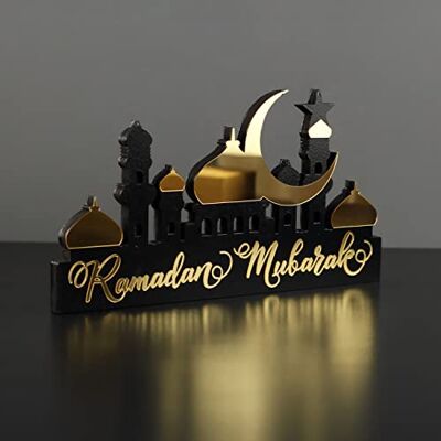 iwa concept Drewniane akrylowe islamskie dekoracje stołowe, dekoracja Ramadan Kareem i Eid Mubarak, islamskie prezenty muzułmańskie, dekoracja Ramadan Eid (Ramadan Mubarak, złoty) iwa concept Drewniane akrylowe islamskie dekoracje stołowe, dekoracja Ramadan Kareem i Eid Mubarak, islamskie prezenty muzułmańskie, dekoracja Ramadan Eid (Ramadan Mubarak, złoty)