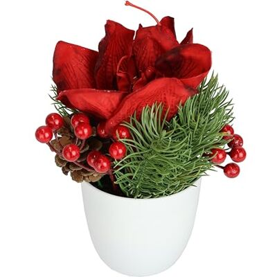 Flair Flower Amaryllis sztuczne kwiaty 20 cm w doniczce – dekoracja bożonarodzeniowa z gałązkami jodły, jagodami i szyszkami – dekoracyjny kwiat bożonarodzeniowy, dekoracja stołu i parapetu Flair Flower Amaryllis sztuczne kwiaty 20 cm w doniczce – dekoracja bożonarodzeniowa z gałązkami jodły, jagodami i szyszkami – dekoracyjny kwiat bożonarodzeniowy, dekoracja stołu i parapetu