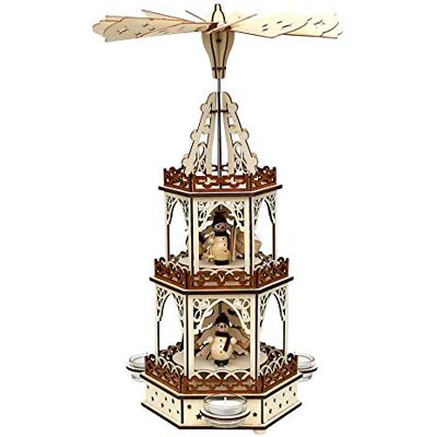 Dekohelden24 Drewniana piramida na świeczki typu tealight, Świecznik w kolorze naturalnym/brązowym z 3 poziomami, na 3 podgrzewacze, dł./szer./wys.: 19 x 16,5 x 42 cm, motyw: bałwanki. Dekohelden24 Drewniana piramida na świeczki typu tealight, Świecznik w kolorze naturalnym/brązowym z 3 poziomami, na 3 podgrzewacze, dł./szer./wys.: 19 x 16,5 x 42 cm, motyw: bałwanki.