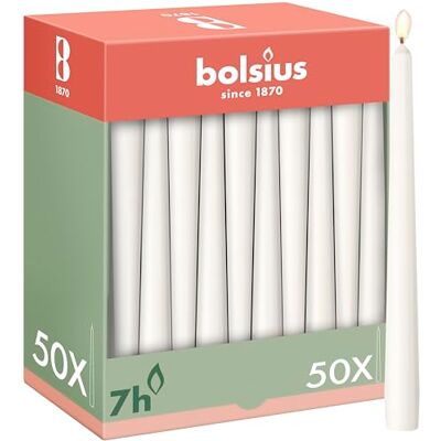 bolsius Świece gładkie białe 50 szt. 24,5 cm dekoracyjne świece domowe czas palenia 7 godzin bezzapachowe zawierają naturalny wosk roślinny bez oleju palmowego bolsius Świece gładkie białe 50 szt. 24,5 cm dekoracyjne świece domowe czas palenia 7 godzin bezzapachowe zawierają naturalny wosk roślinny bez oleju palmowego
