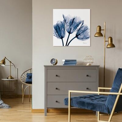 Blue Tulip X-Ray Flower Sztuka ścienna na bezramowym swobodnie pływającym panelu ze szkła hartowanego gotowy do powieszenia, salon, sypialnia i biuro, 61 cm x 61 cm x 0,5 cm Blue Tulip X-Ray Flower Sztuka ścienna na bezramowym swobodnie pływającym panelu ze szkła hartowanego gotowy do powieszenia, salon, sypialnia i biuro, 61 cm x 61 cm x 0,5 cm