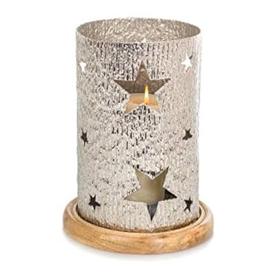 EUROCINSA Ref. NHOA 26547 niklowany aluminiowy świecznik z wyciętymi gwiazdkami 17/21 średnica x 28 cm 1 szt, srebrny, jeden rozmiar EUROCINSA Ref. NHOA 26547 niklowany aluminiowy świecznik z wyciętymi gwiazdkami 17/21 średnica x 28 cm 1 szt, srebrny, jeden rozmiar