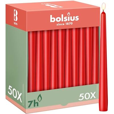 bolsius Świece gładkie czerwone 50 szt. 24,5 cm dekoracyjne świece domowe czas palenia 7 godzin bezzapachowe zawierają naturalny wosk roślinny bez oleju palmowego bolsius Świece gładkie czerwone 50 szt. 24,5 cm dekoracyjne świece domowe czas palenia 7 godzin bezzapachowe zawierają naturalny wosk roślinny bez oleju palmowego