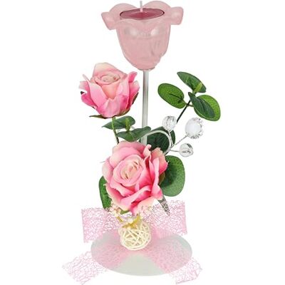 Flair Flower Świecznik na podgrzewacze, metalowy, ze szkłem i świecami typu tealight z różami i eukaliptusem, dekoracja stołu, szklanka tealight, romantyczny obiekt dekoracyjny, dekoracja weselna, róże Flair Flower Świecznik na podgrzewacze, metalowy, ze szkłem i świecami typu tealight z różami i eukaliptusem, dekoracja stołu, szklanka tealight, romantyczny obiekt dekoracyjny, dekoracja weselna, róże