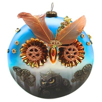 Dekohelden24 Lauschaer Ozdoby choinkowe – bombka choinkowa Lauscha, kula choinkowa, kula sowa, szklany ornament jako taler, szklana wisząca sowa w kolorze steampunkowym, z Lauscha, dł./szer./wys. 11 x Dekohelden24 Lauschaer Ozdoby choinkowe – bombka choinkowa Lauscha, kula choinkowa, kula sowa, szklany ornament jako taler, szklana wisząca sowa w kolorze steampunkowym, z Lauscha, dł./szer./wys. 11 x