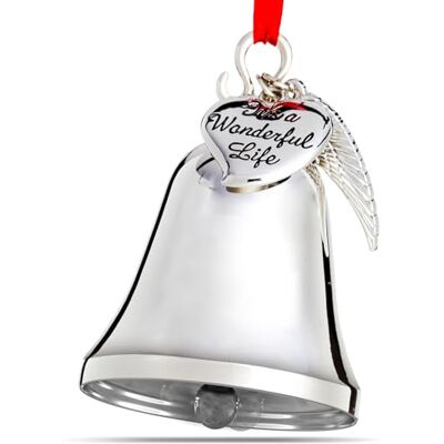 Klikel Świąteczny dzwonek ozdoba ze skrzydłami anioła i zawieszkami w kształcie serca It's A Wonderful Life Bell Ornament prezent pamiątkowy Klikel Świąteczny dzwonek ozdoba ze skrzydłami anioła i zawieszkami w kształcie serca It's A Wonderful Life Bell Ornament prezent pamiątkowy
