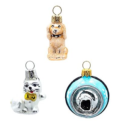 SYNYEY Oberfränkische Glas Ozdoby choinkowe, pies i kot mini zestaw 3 szt. 4 x 4 cm SYNYEY Oberfränkische Glas Ozdoby choinkowe, pies i kot mini zestaw 3 szt. 4 x 4 cm