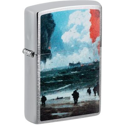 Zippo Zapalniczka Sztormowa D-Day Landing, Szczotkowany Chrom, Kolorowy Obraz, Wielokrotnego Użytku, Wiatroszczelny Design, Pudełko Prezentowe, Wyprodukowano w USA Zippo Zapalniczka Sztormowa D-Day Landing, Szczotkowany Chrom, Kolorowy Obraz, Wielokrotnego Użytku, Wiatroszczelny Design, Pudełko Prezentowe, Wyprodukowano w USA
