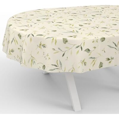 ANRO Obrus ceratowy, zmywalny, motyw lnu, odporny na działanie wody, owalny, 160 x 140 cm, krawędź cięcia, Canada Floral ANRO Obrus ceratowy, zmywalny, motyw lnu, odporny na działanie wody, owalny, 160 x 140 cm, krawędź cięcia, Canada Floral