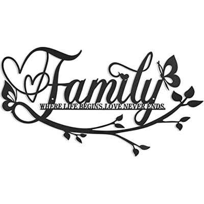 AUHOKY 'Family Where Life Begins Love Never Ends' metalowy znak dekoracja ścienna, czarna dekoracja domu, dekoracje ścienne, litery cytaty, znak do salonu, sypialni, kuchni, wewnątrz, na zewnątrz, dekoracja AUHOKY 'Family Where Life Begins Love Never Ends' metalowy znak dekoracja ścienna, czarna dekoracja domu, dekoracje ścienne, litery cytaty, znak do salonu, sypialni, kuchni, wewnątrz, na zewnątrz, dekoracja