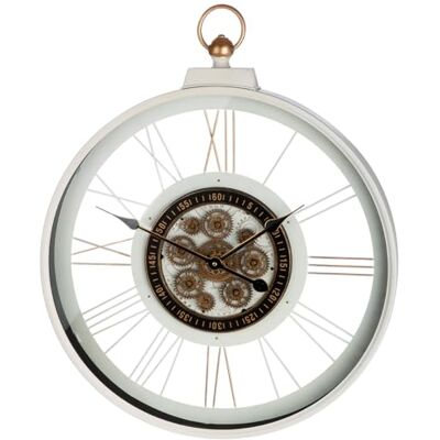 GILDE Zegar ścienny Kello okrągły szkło i metal motyw koła zębatego biały wysokość 73 cm x szerokość 60 cm zegar dekoracyjny do salonu/kuchni GILDE Zegar ścienny Kello okrągły szkło i metal motyw koła zębatego biały wysokość 73 cm x szerokość 60 cm zegar dekoracyjny do salonu/kuchni