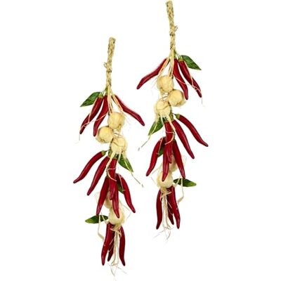 Flair Flower Girlanda z chili/czosnkiem, plecionka, zawieszka, warzywa, dekoracja z tworzywa sztucznego, realistyczne sztuczne warzywa, do dekoracji czosnku, chili, atrapa dekoracyjna, imitacja żywności, zestaw 2 Flair Flower Girlanda z chili/czosnkiem, plecionka, zawieszka, warzywa, dekoracja z tworzywa sztucznego, realistyczne sztuczne warzywa, do dekoracji czosnku, chili, atrapa dekoracyjna, imitacja żywności, zestaw 2