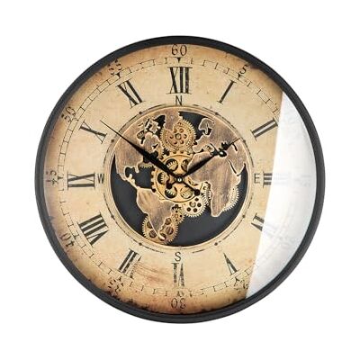 GILDE Zegar ścienny metal okrągły Ø 60 cm motyw mapy świata i kół zębatych kremowy kolor miedzi baterie nie wchodzą w zakres dostawy GILDE Zegar ścienny metal okrągły Ø 60 cm motyw mapy świata i kół zębatych kremowy kolor miedzi baterie nie wchodzą w zakres dostawy