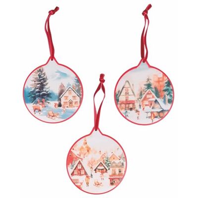 Tivoli Zestaw 6 okrągłych płytek ceramicznych 11,5 cm z nylonowym sznurkiem, Winter Vintage Tivoli Zestaw 6 okrągłych płytek ceramicznych 11,5 cm z nylonowym sznurkiem, Winter Vintage