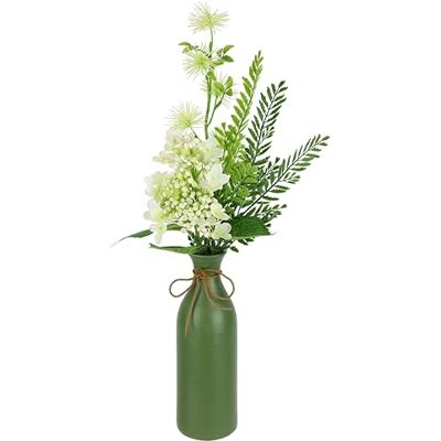 Flair Flower Sztuczne kwiaty aranżacja hortensji czarodziejski orzech gałązka paproci w zielonym wazonie 50 cm, biały Flair Flower Sztuczne kwiaty aranżacja hortensji czarodziejski orzech gałązka paproci w zielonym wazonie 50 cm, biały