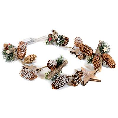 EUROCINSA Ref. 29113 drewniana girlanda jagodowa, ananas i gwiazda z lampkami LED 100 cm 2 szt, naturalna, jeden rozmiar EUROCINSA Ref. 29113 drewniana girlanda jagodowa, ananas i gwiazda z lampkami LED 100 cm 2 szt, naturalna, jeden rozmiar