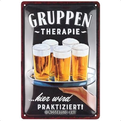 ART Tabliczka blaszana w stylu retro, 20 x 30 cm, terapia grupowa – pomysł na prezent dla fanów piwa, z metalu, design vintage z sentencją ART Tabliczka blaszana w stylu retro, 20 x 30 cm, terapia grupowa – pomysł na prezent dla fanów piwa, z metalu, design vintage z sentencją