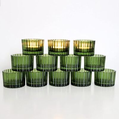 VOHO Green Tealight Candle Holder Set of 12, Glass Candle Holder for Wedding Table Centerpiece, Tea Lights Candle Holders Bulk for Home Decor(2''x 1.4'') VOHO Green Tealight Candle Holder Set of 12, Glass Candle Holder for Wedding Table Centerpiece, Tea Lights Candle Holders Bulk for Home Decor(2''x 1.4'')
