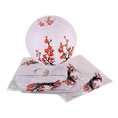 lachineuse Zestaw 4 chińskich latarni – papierowe lampiony – kwiaty śliwy – latarnie – japońska lampa – dekoracja azjatycka, papier, biały, 25 cm, 4 sztuki lachineuse Zestaw 4 chińskich latarni – papierowe lampiony – kwiaty śliwy – latarnie – japońska lampa – dekoracja azjatycka, papier, biały, 25 cm, 4 sztuki