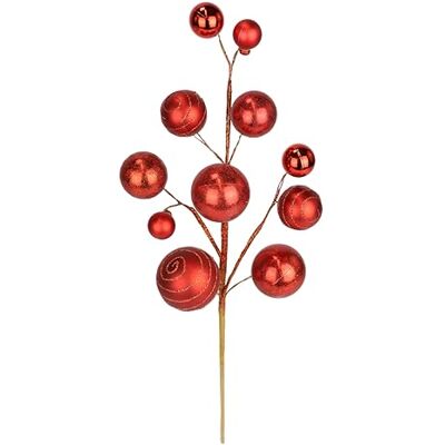Flair Flower Sztuczna gałąź dekoracyjna, czerwona, 47 cm, dekoracja bożonarodzeniowa z błyszczącymi bombkami, bukiet bożonarodzeniowy, ozdoba świąteczna, gałązka, złote bombki, dekoracja stołu, wieniec adwentowy Flair Flower Sztuczna gałąź dekoracyjna, czerwona, 47 cm, dekoracja bożonarodzeniowa z błyszczącymi bombkami, bukiet bożonarodzeniowy, ozdoba świąteczna, gałązka, złote bombki, dekoracja stołu, wieniec adwentowy