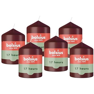 bolsius – Świeca walcowa gładka – Bordeaux – 8 cm – 6 sztuk – świece dekoracyjne – zawiera naturalny wosk roślinny – bez oleju palmowego bolsius – Świeca walcowa gładka – Bordeaux – 8 cm – 6 sztuk – świece dekoracyjne – zawiera naturalny wosk roślinny – bez oleju palmowego