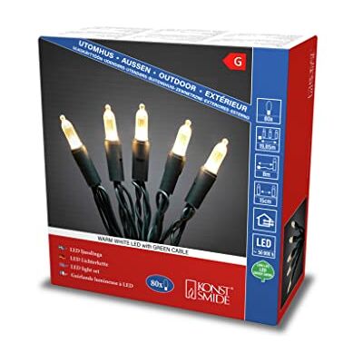 Konstsmide Mini łańcuch świetlny LED, 80 białych diod LED, transformator zewnętrzny 24 V, zielony kabel Konstsmide Mini łańcuch świetlny LED, 80 białych diod LED, transformator zewnętrzny 24 V, zielony kabel