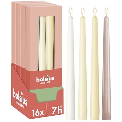 bolsius Zestaw gładkich świec ze szpiczastymi świecami – naturalny kolor nude – 16 sztuki dekoracyjne świece domowe – z naturalnym woskiem roślinnym – bez oleju palmowego bolsius Zestaw gładkich świec ze szpiczastymi świecami – naturalny kolor nude – 16 sztuki dekoracyjne świece domowe – z naturalnym woskiem roślinnym – bez oleju palmowego