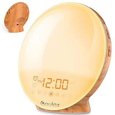COULAX Multicolor Wake Up Light Budzik o wyglądzie drewna, budzik świetlny z 2 czasami budzenia, 7 naturalnymi dźwiękami i radiem FM, drzemka, budzik, dla dorosłych i dzieci COULAX Multicolor Wake Up Light Budzik o wyglądzie drewna, budzik świetlny z 2 czasami budzenia, 7 naturalnymi dźwiękami i radiem FM, drzemka, budzik, dla dorosłych i dzieci
