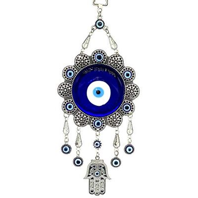 Betterdecor Niebieskie oko chroniące przed złem z dłonią Hamsa, wisząca ozdoba ścienna, dekoracja, wzór słonecznika (z woreczkiem ), 006 Betterdecor Niebieskie oko chroniące przed złem z dłonią Hamsa, wisząca ozdoba ścienna, dekoracja, wzór słonecznika (z woreczkiem ), 006